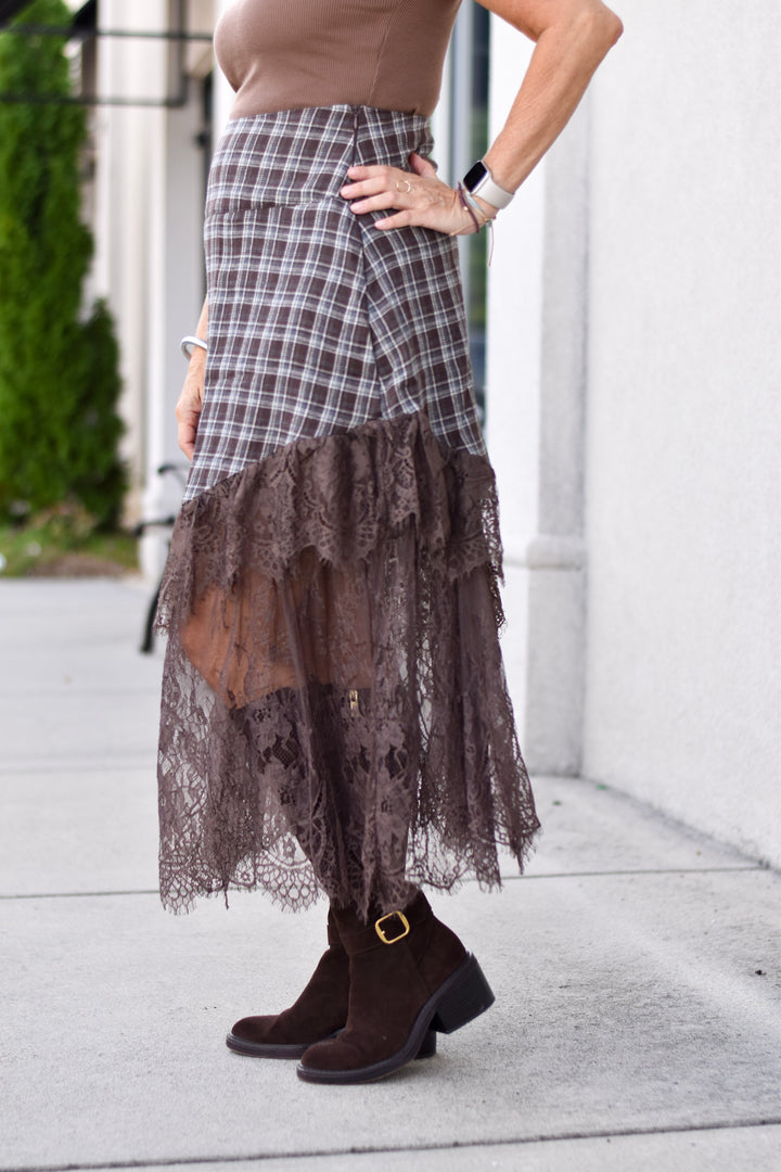 Rebel Plaid & Lace Maxi Skirt
