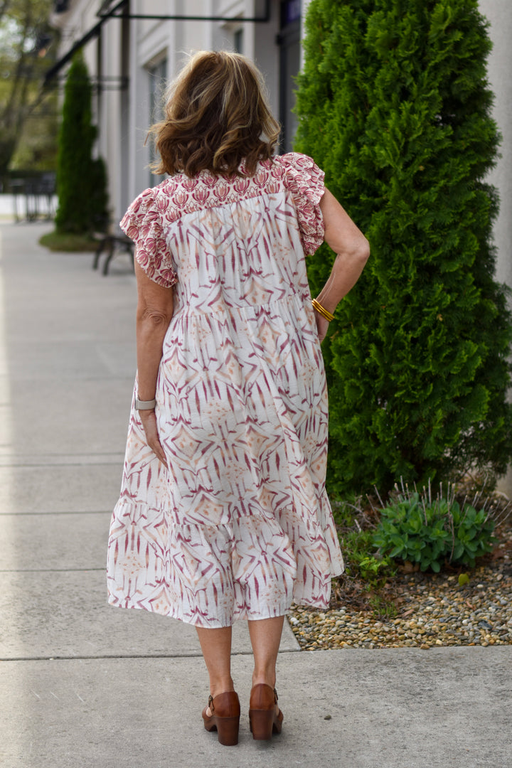 Umgee Geometric Print Midi Dress