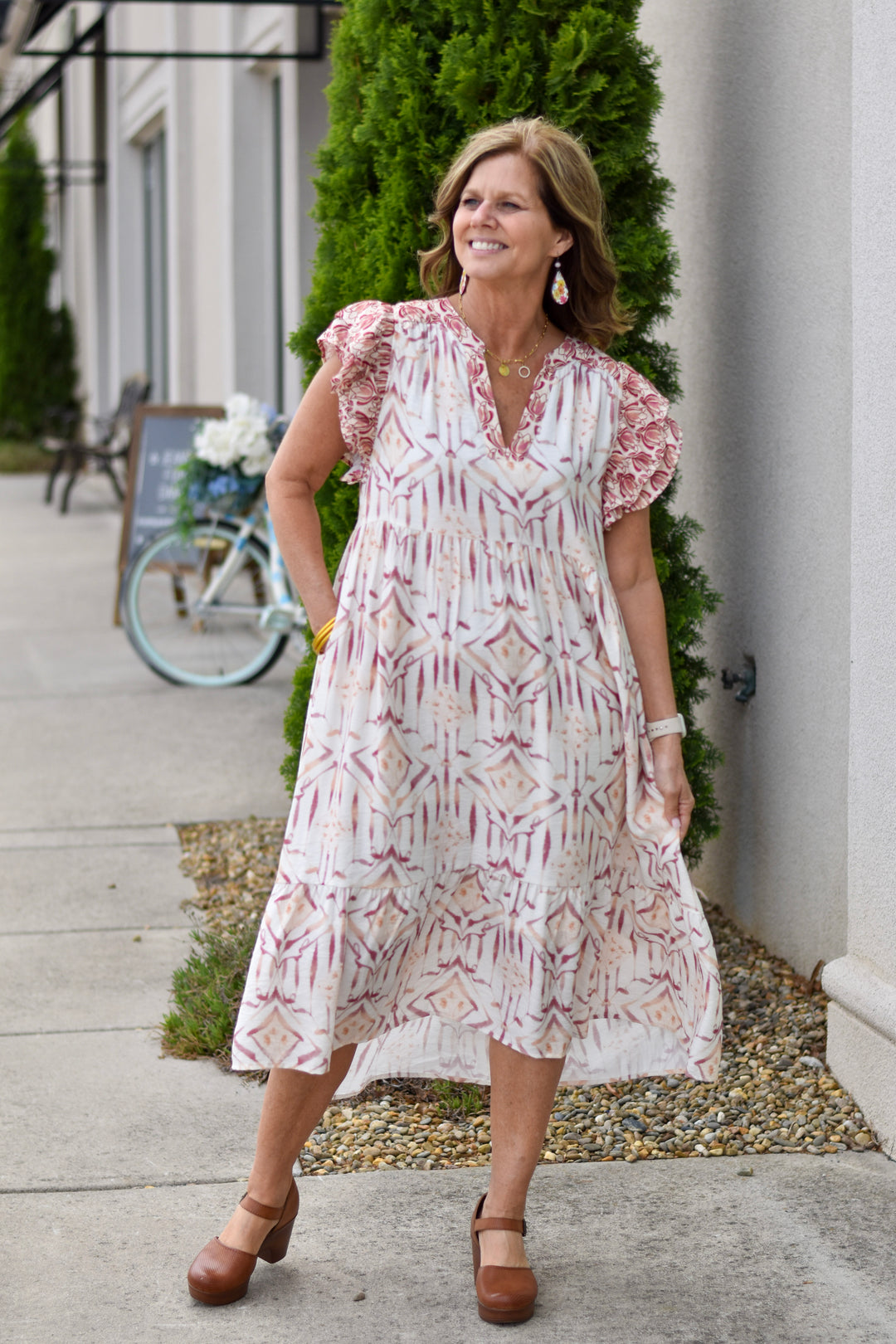 Umgee Geometric Print Midi Dress