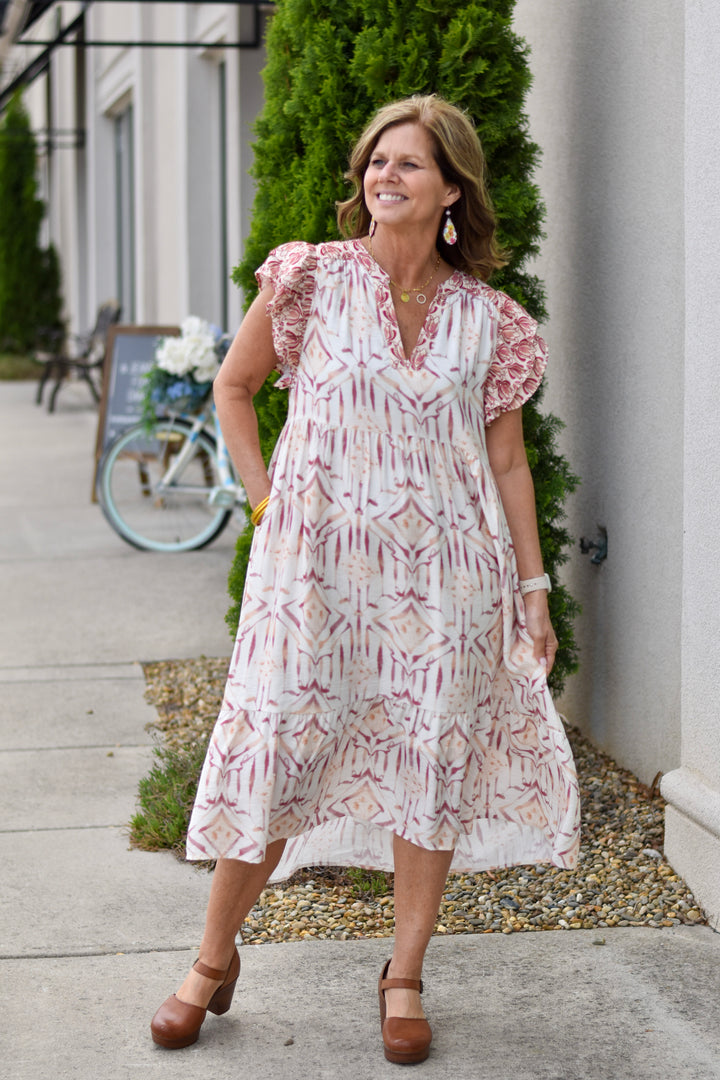 Umgee Geometric Print Midi Dress