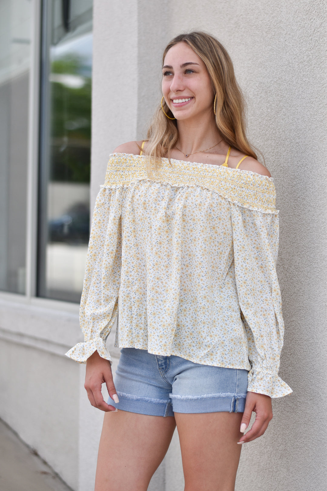 Floral Smocked Off Shoulder Top