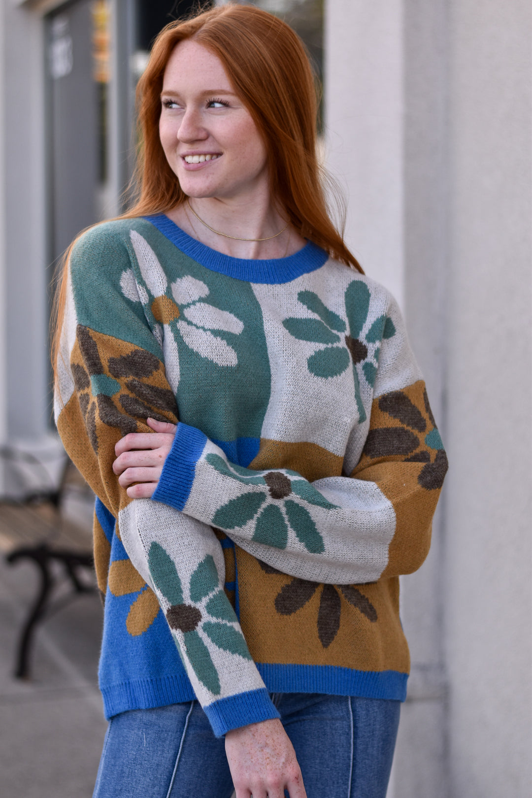 Flower Colorblock Sweater