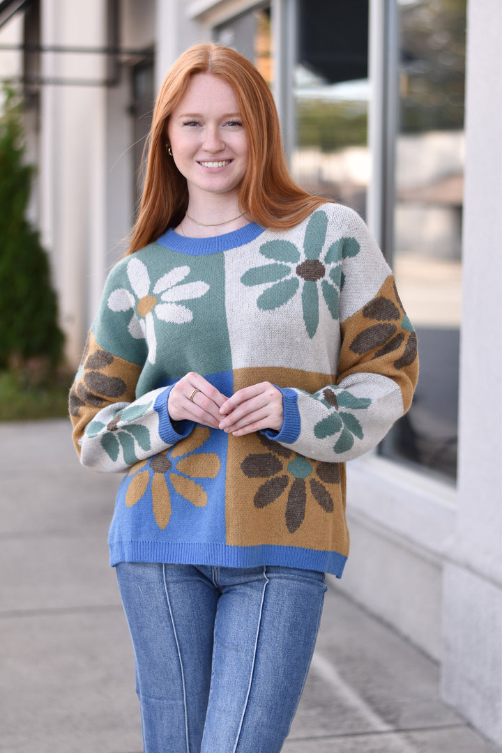 Flower Colorblock Sweater