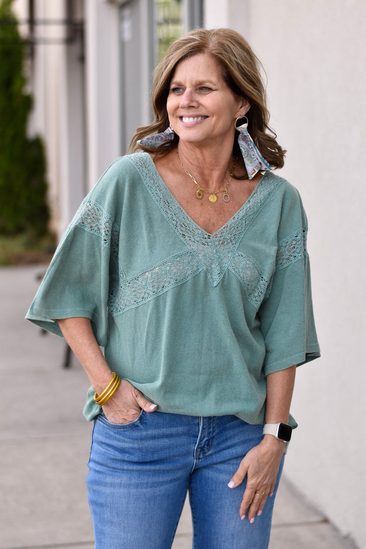 Easel Boho Lace Trim Top