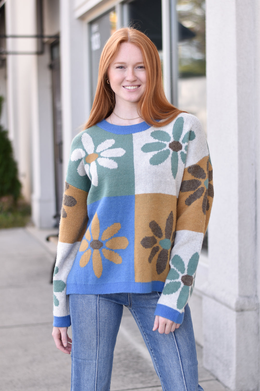 Flower Colorblock Sweater