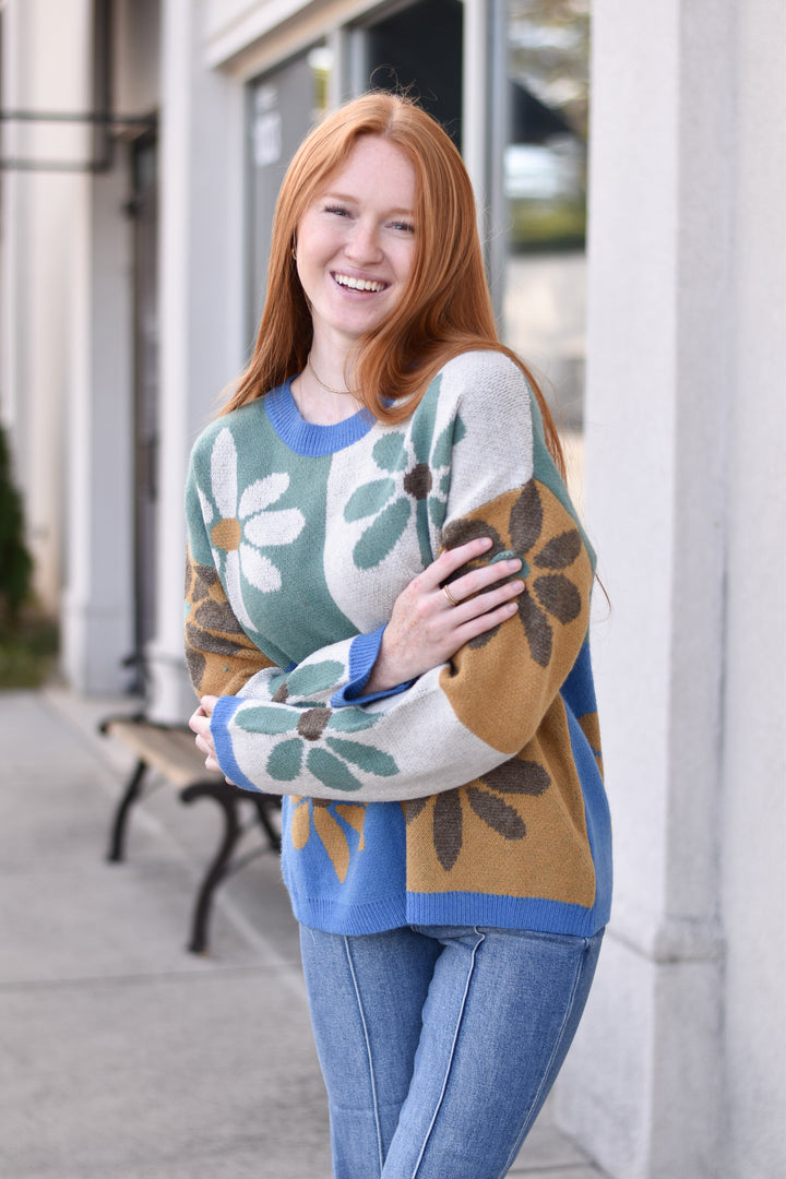 Flower Colorblock Sweater