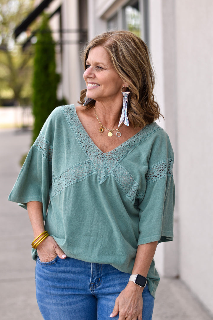 Easel Boho Lace Trim Top