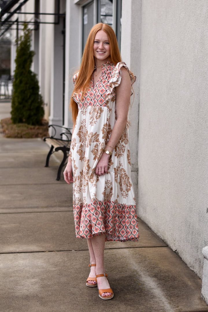 Mixed Print Midi Dress