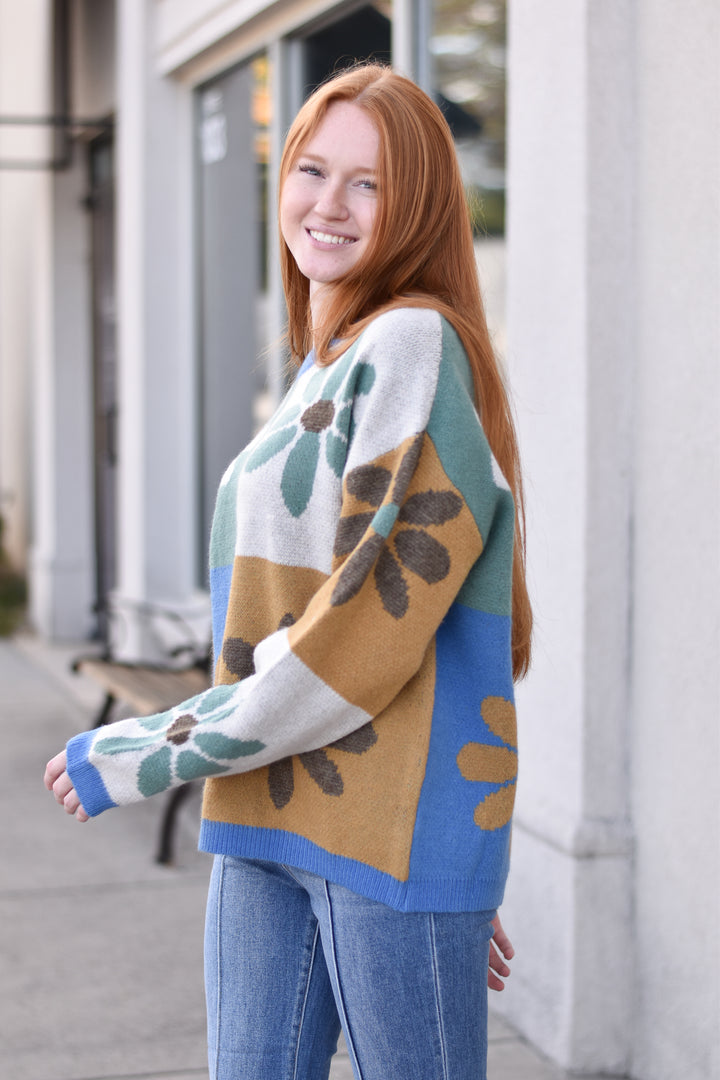 Flower Colorblock Sweater