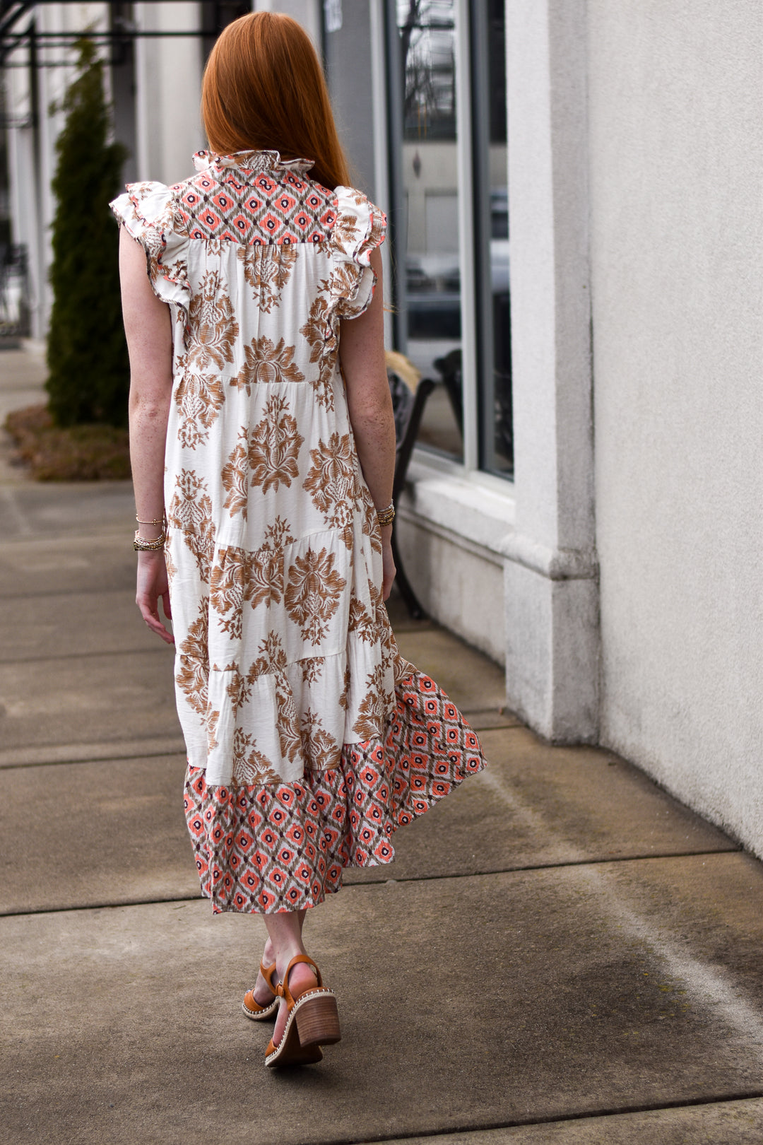 Mixed Print Midi Dress