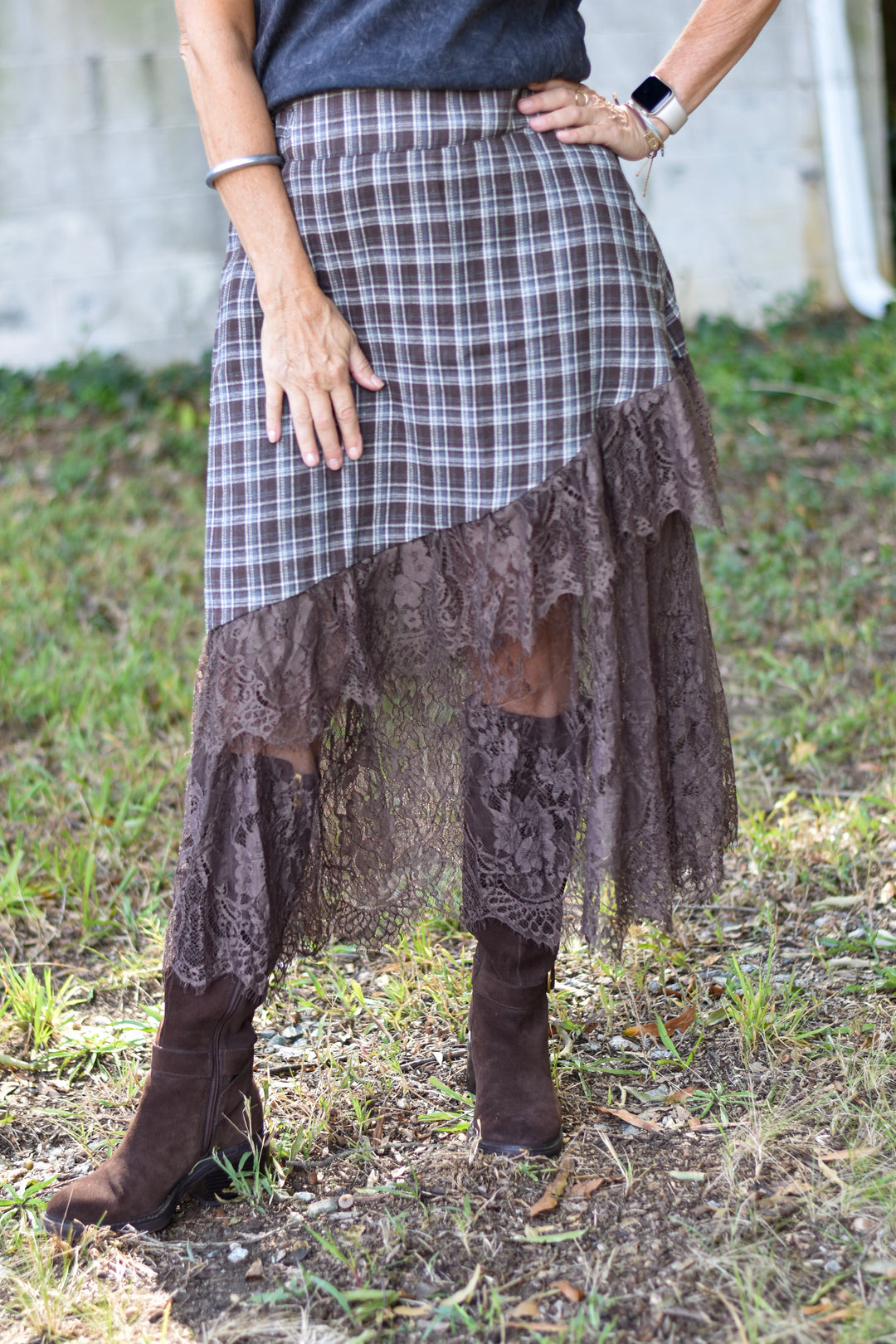 Rebel Plaid & Lace Maxi Skirt