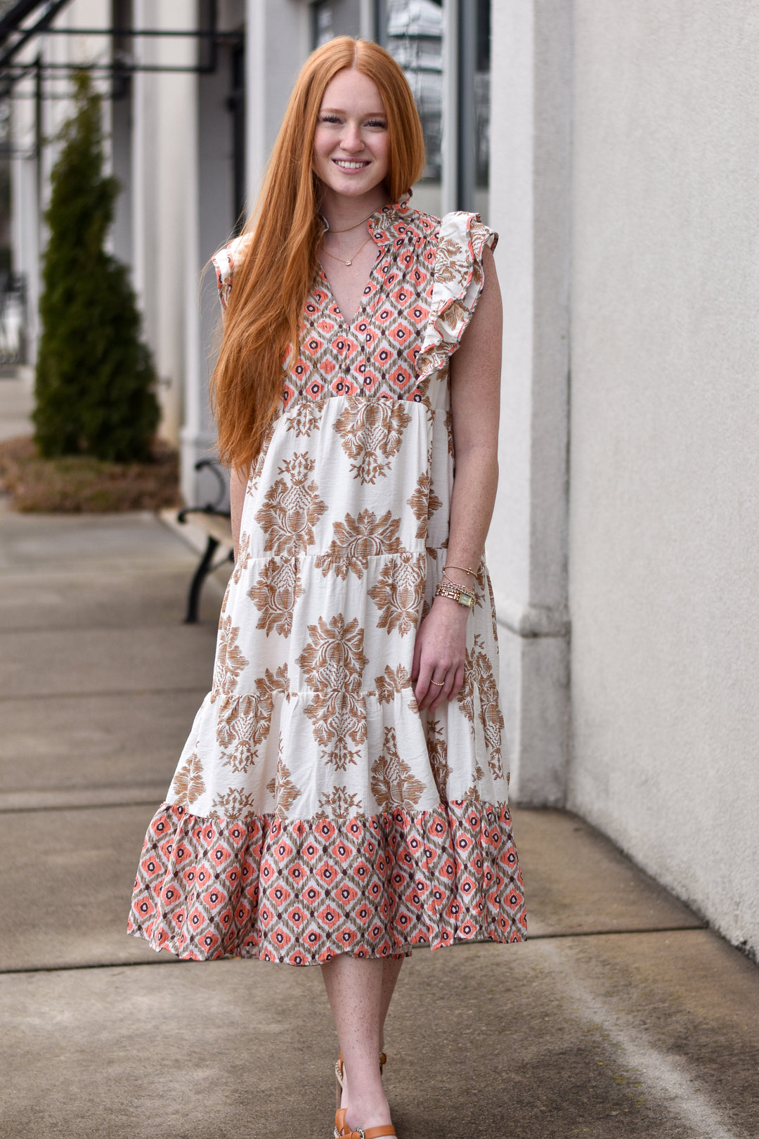 Mixed Print Midi Dress