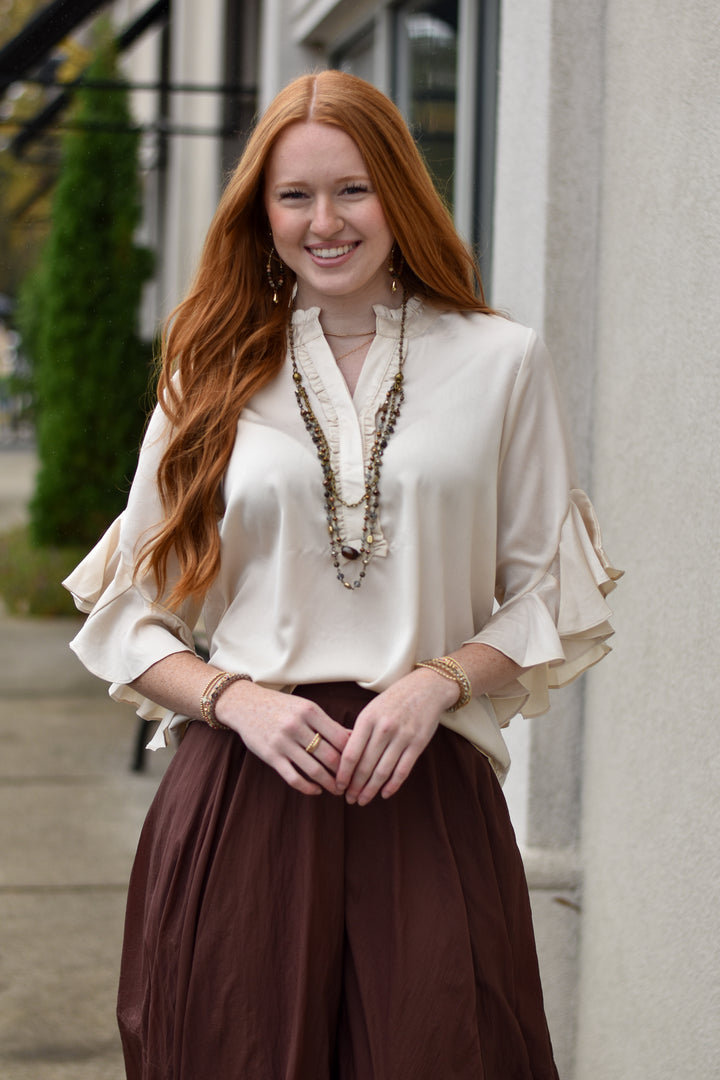 Satin Charm Bell Sleeve Top