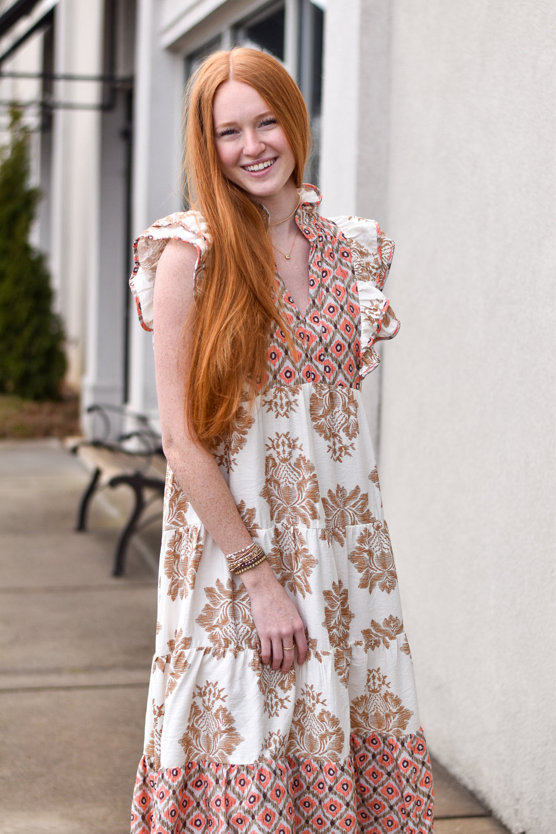 Mixed Print Midi Dress