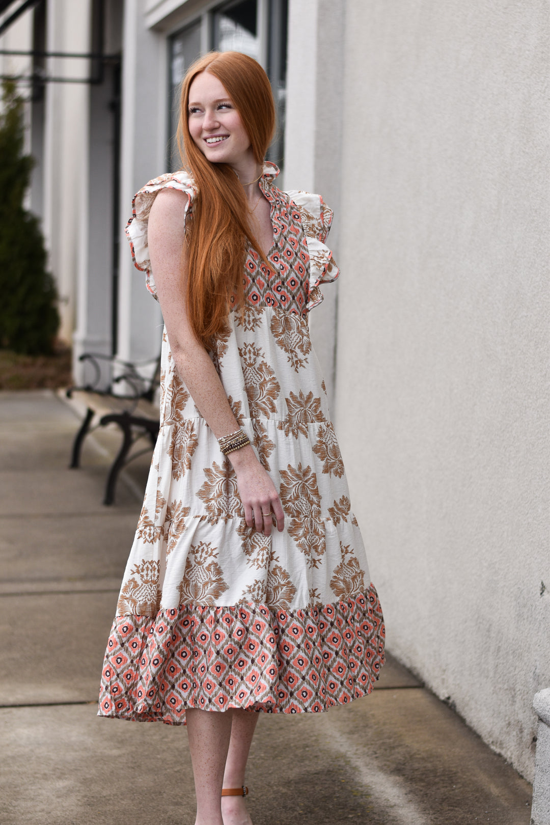 Mixed Print Midi Dress