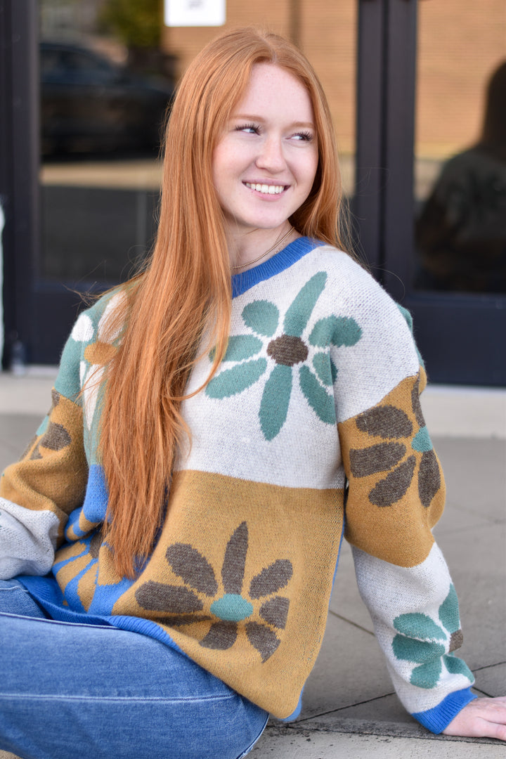 Flower Colorblock Sweater