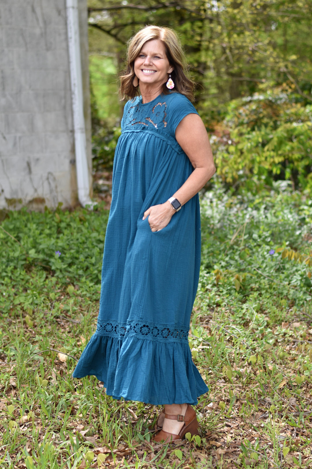 gauze maxi dresses JOAH BROWN Essential Maxi Dress | Natural White & Blue Stripe Gauze