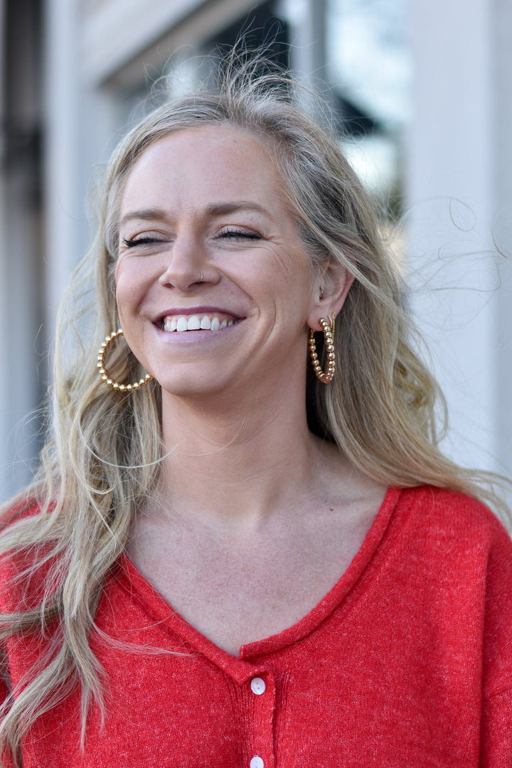 Golden Beaded Alloy Hoops