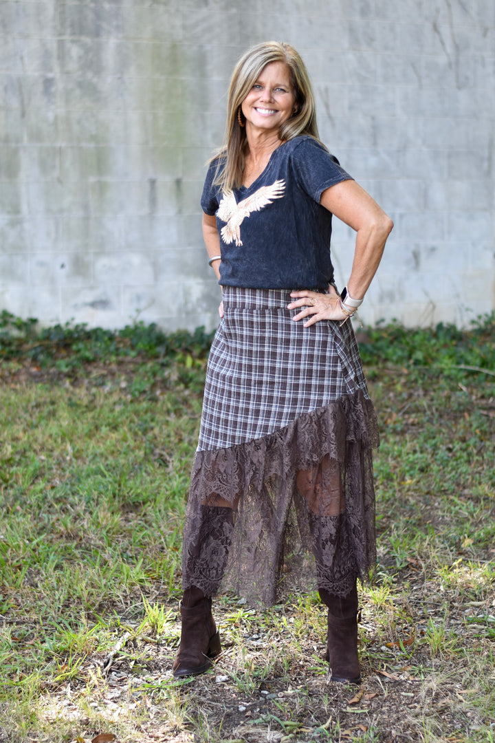 Rebel Plaid & Lace Maxi Skirt