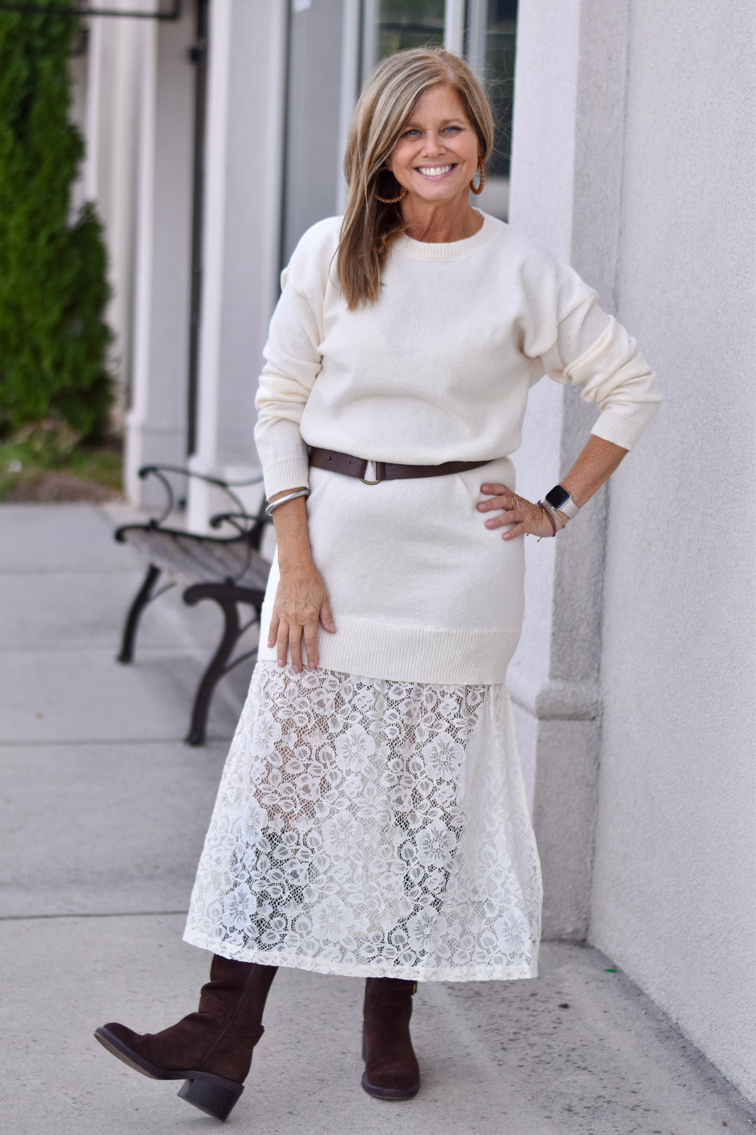 Snowfall Lace Layered Sweater Dress