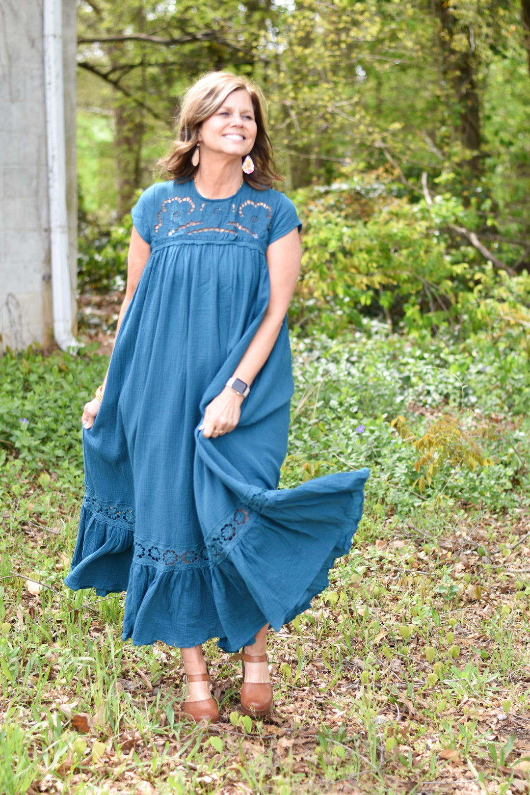 Oli & Hali Crochet Gauze Maxi Dress Large / Teal