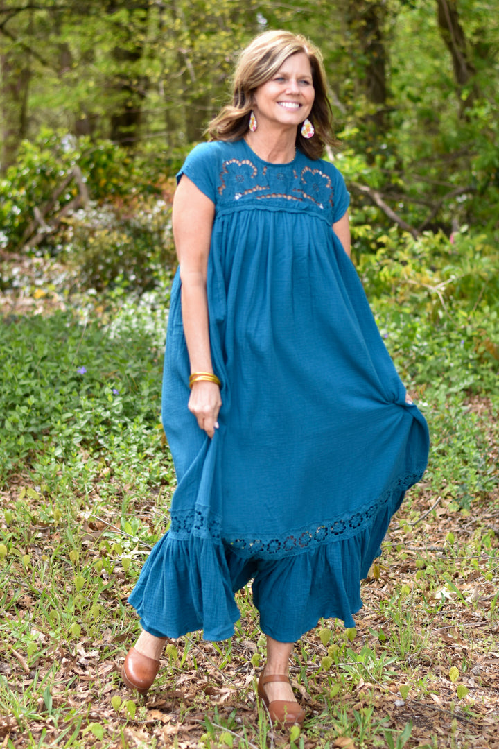 Oli & Hali Crochet Gauze Maxi Dress