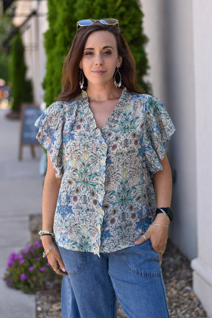 Voy Bloom & Grace Ruffle Floral Top