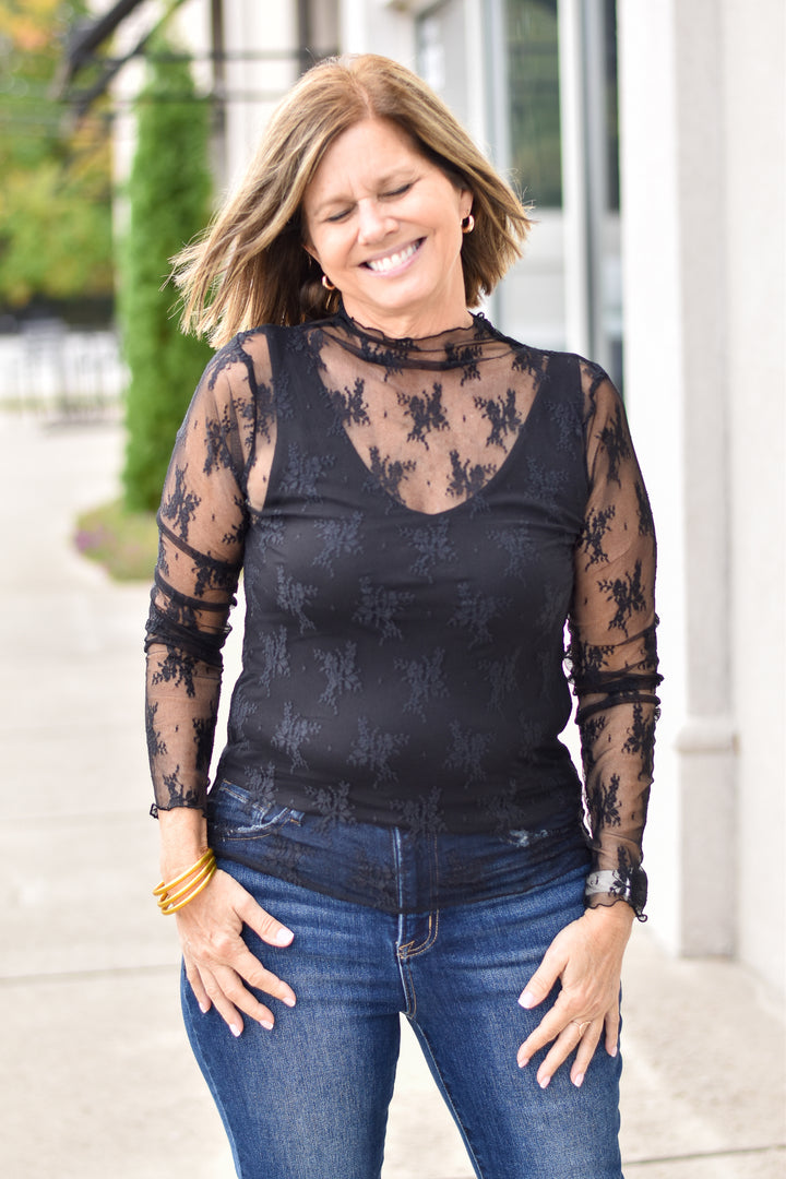 Sheer Lace Long Sleeve Top