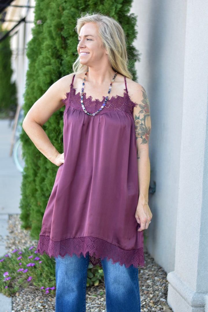 Satin Dreams Lace Hem Slip Dress