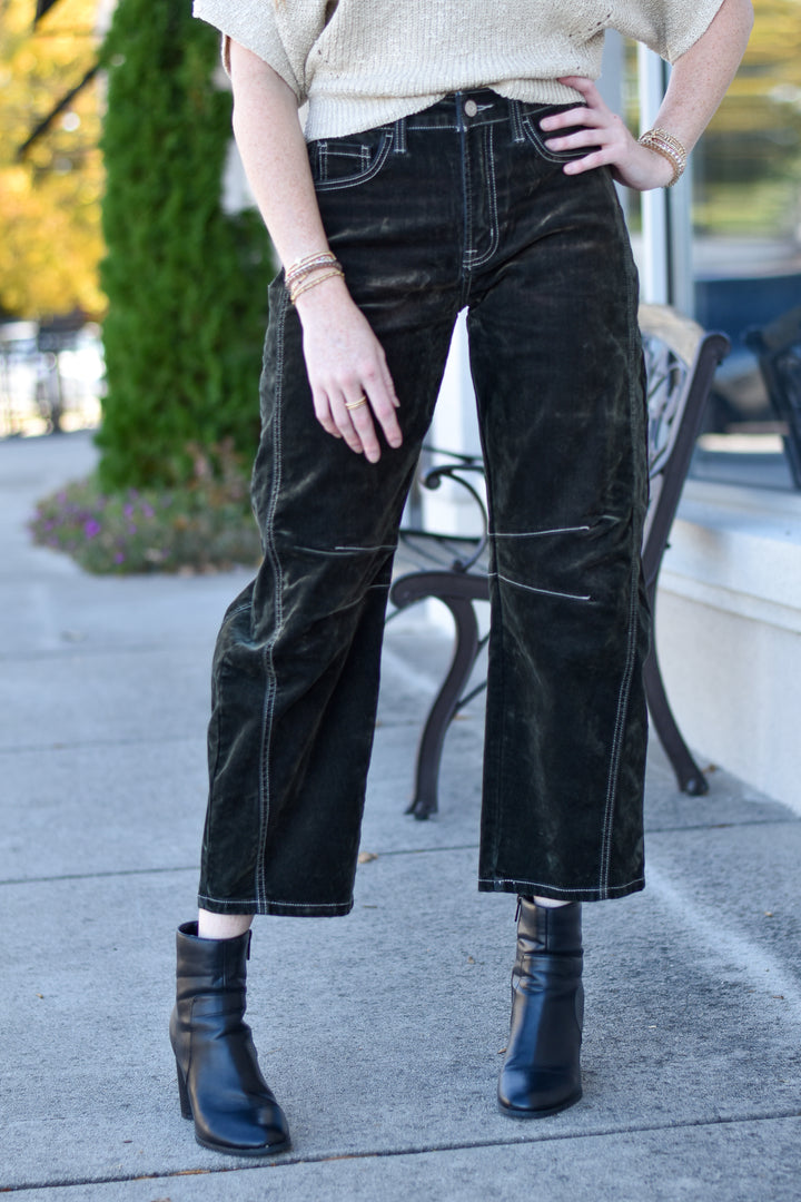 Velvet Stone Flocked Barrel Jeans