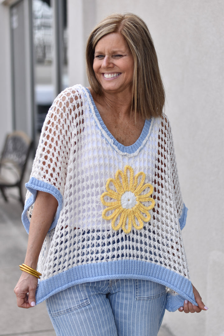 Pol Daisy Drift Crochet Sweater