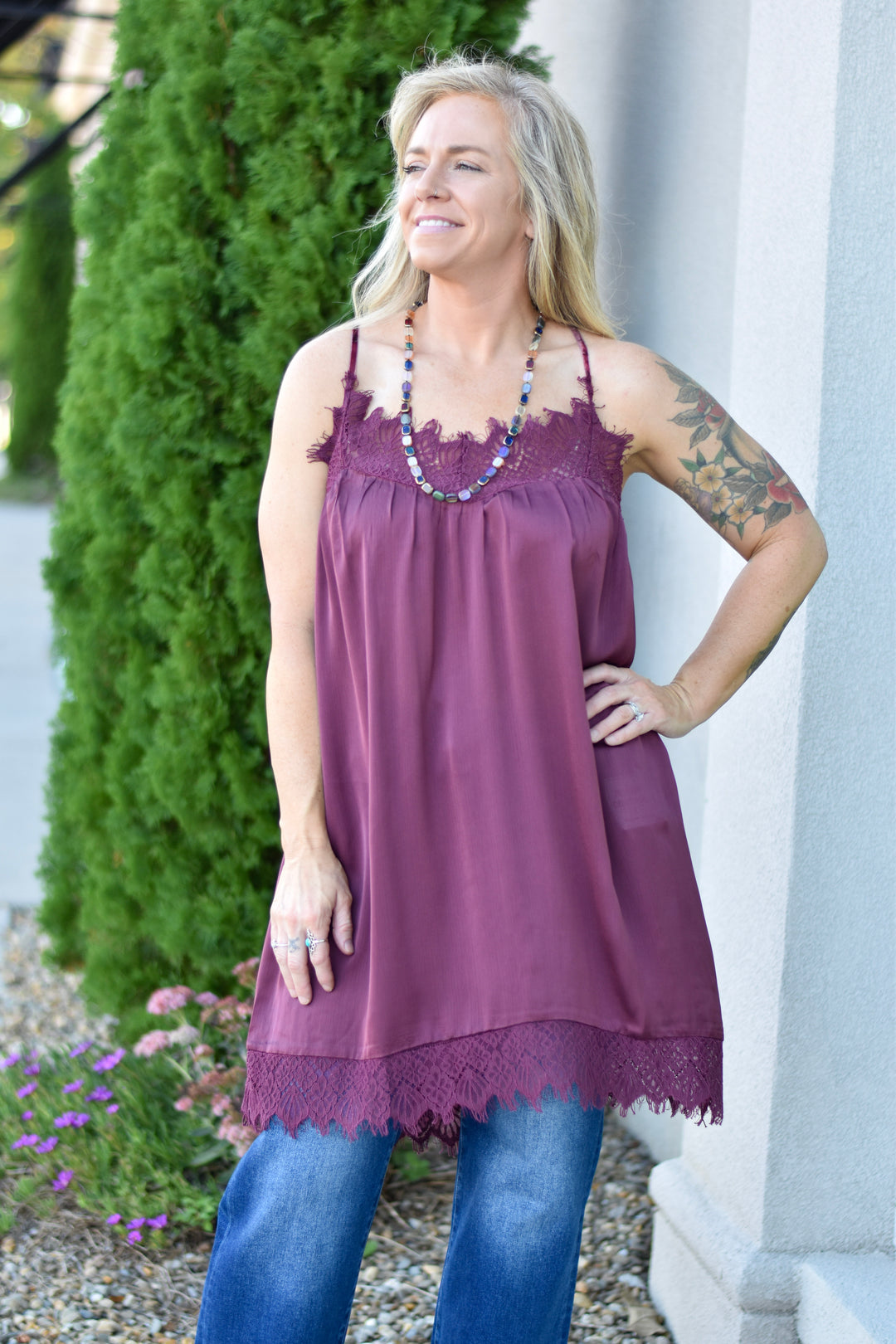 Satin Dreams Lace Hem Slip Dress