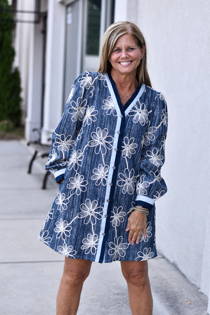 Floral Embroidered Denim Dress