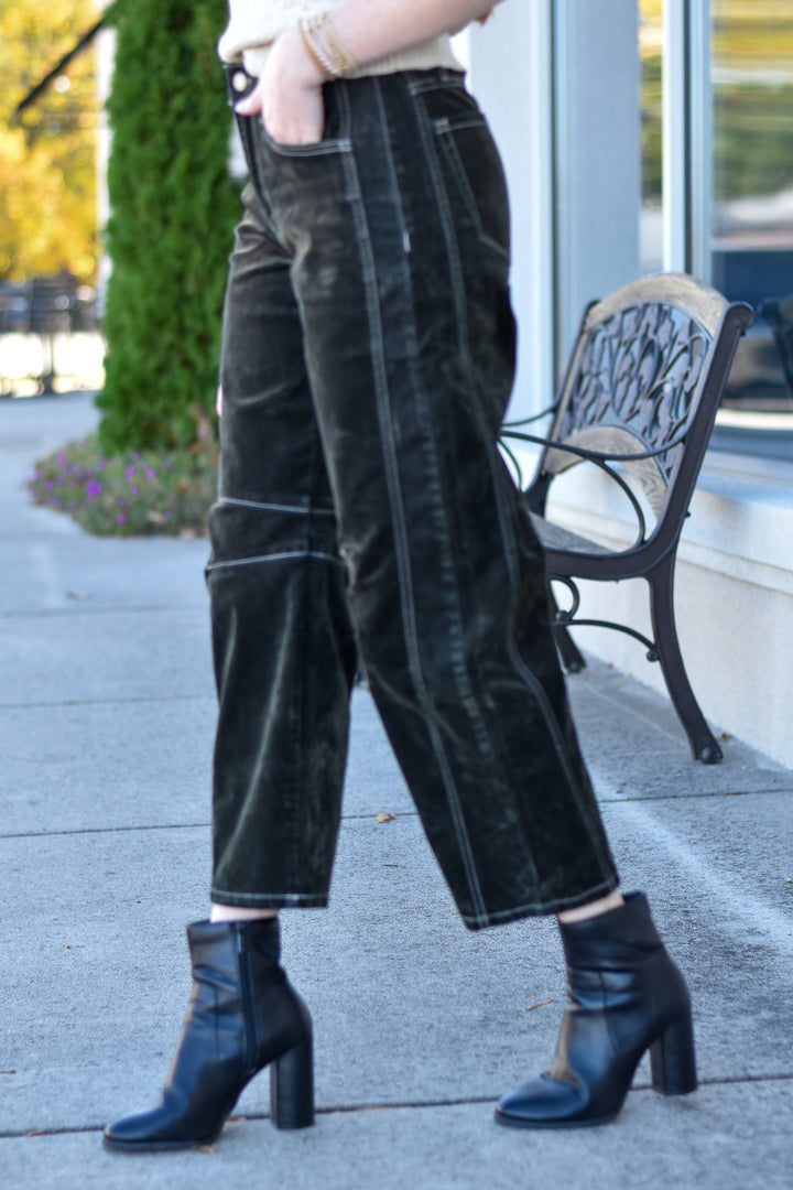 Velvet Stone Flocked Barrel Jeans