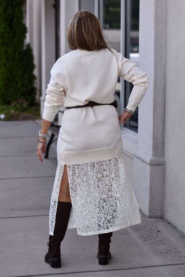 Snowfall Lace Layered Sweater Dress