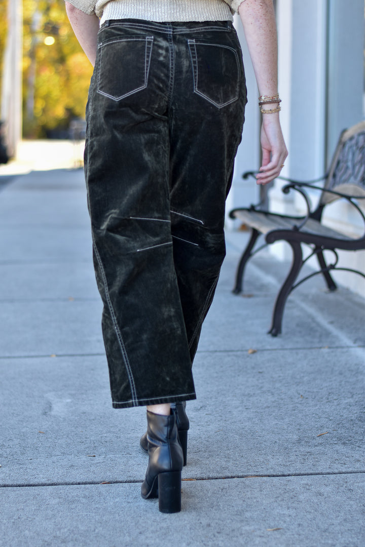 Velvet Stone Flocked Barrel Jeans