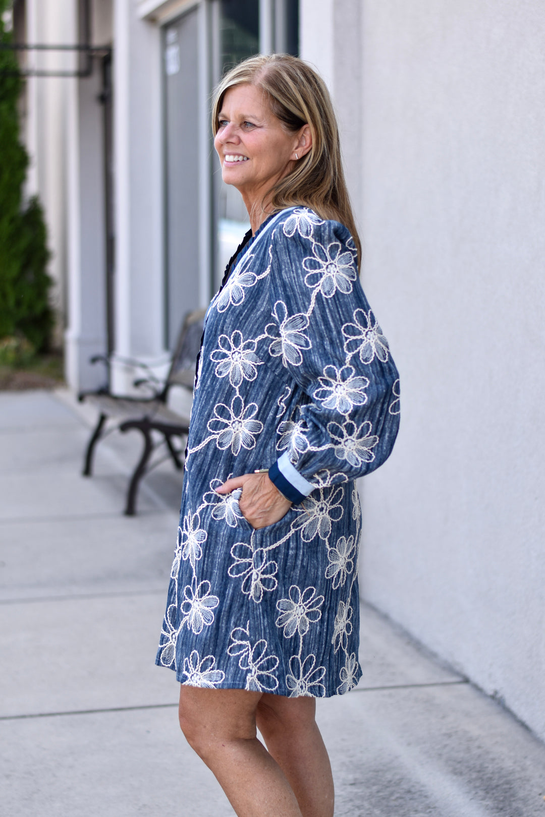 Floral Embroidered Denim Dress