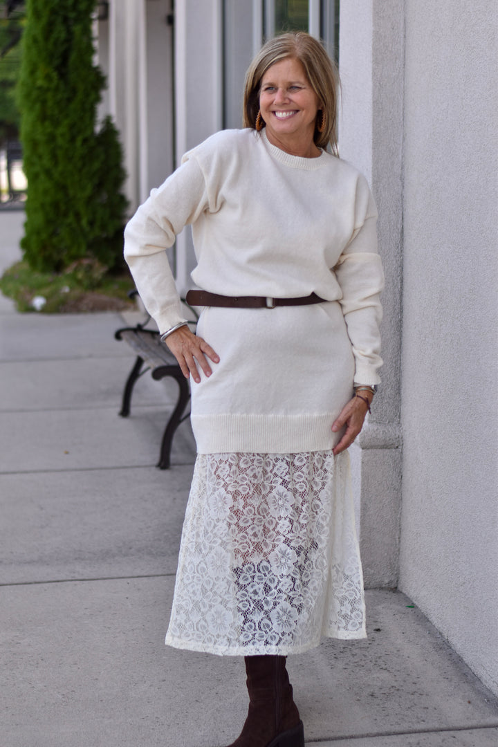 Snowfall Lace Layered Sweater Dress