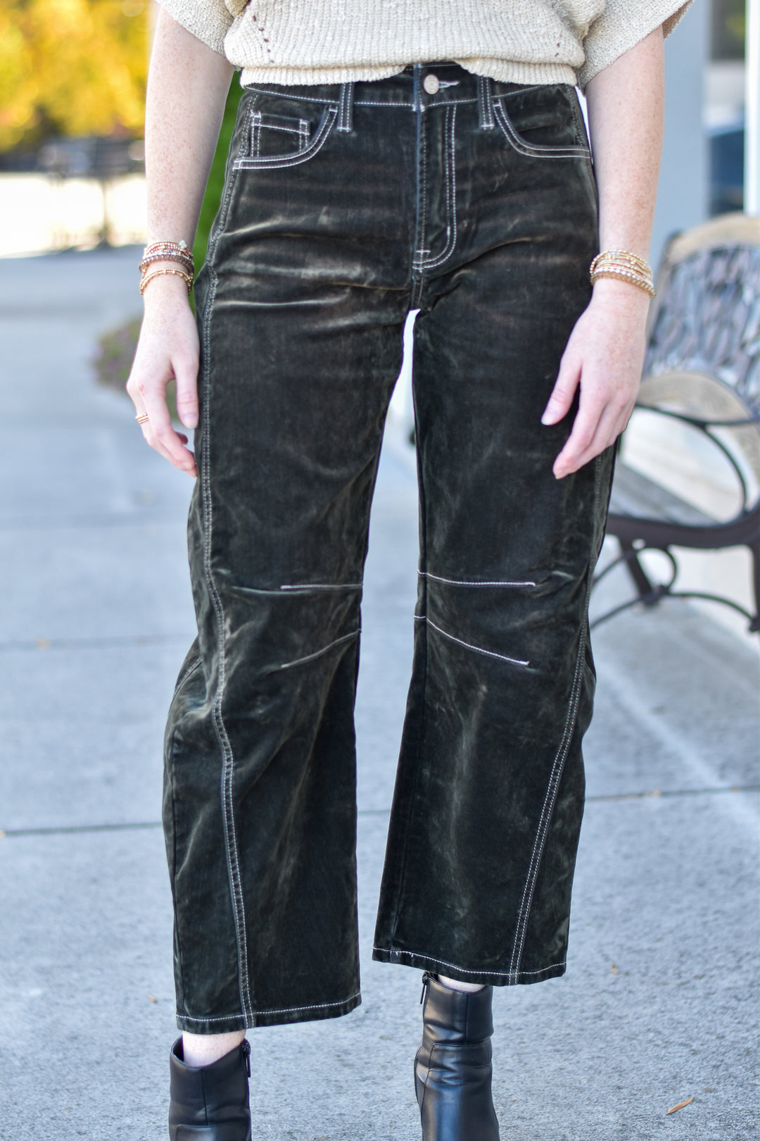 Velvet Stone Flocked Barrel Jeans