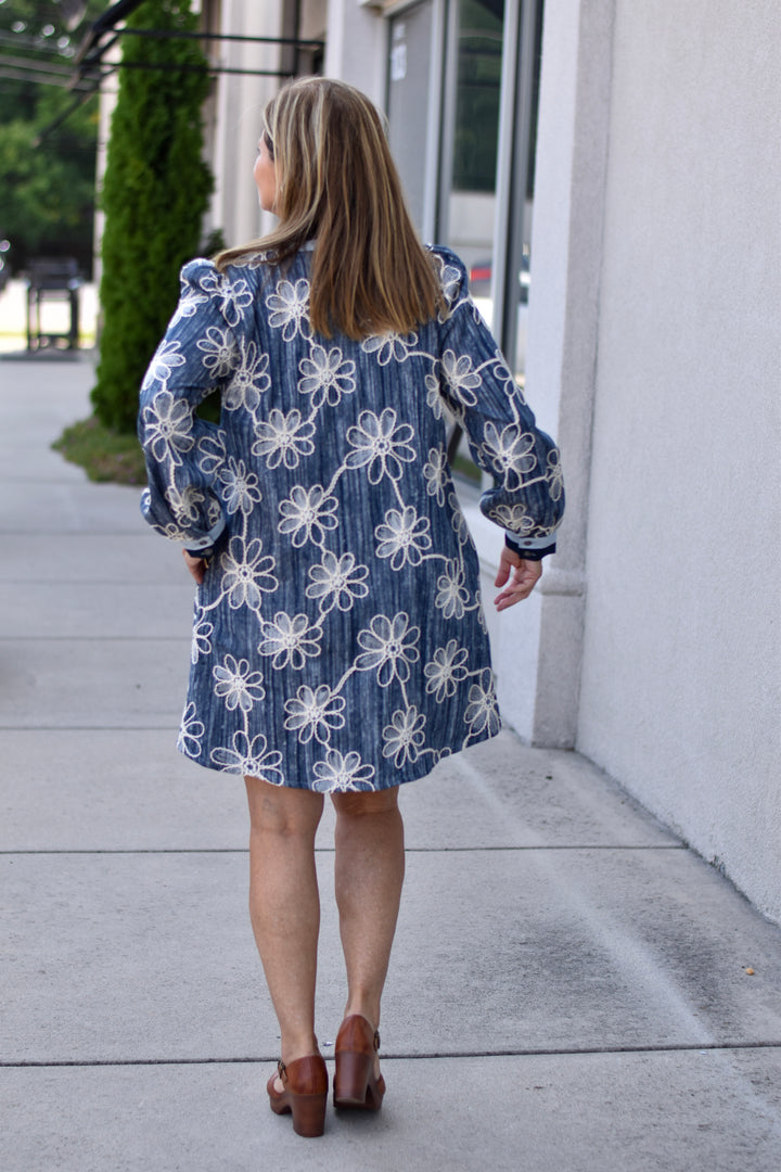 Floral Embroidered Denim Dress