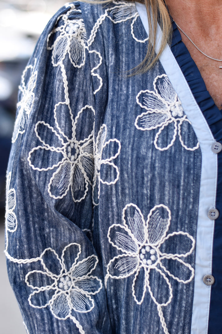 Floral Embroidered Denim Dress