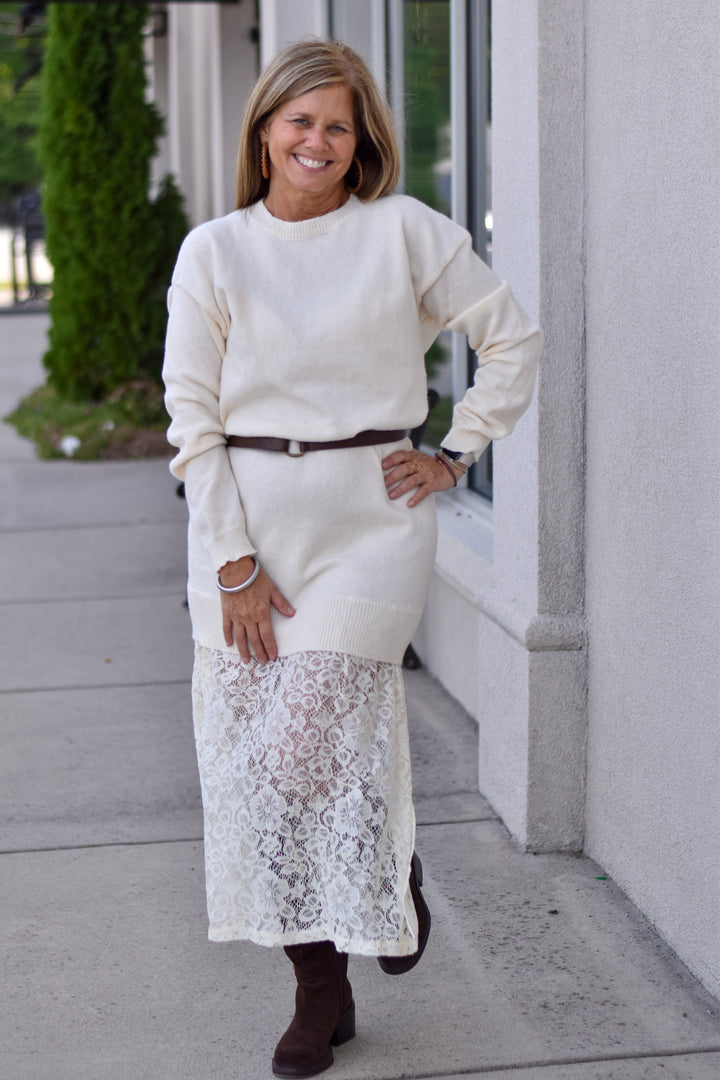 Snowfall Lace Layered Sweater Dress