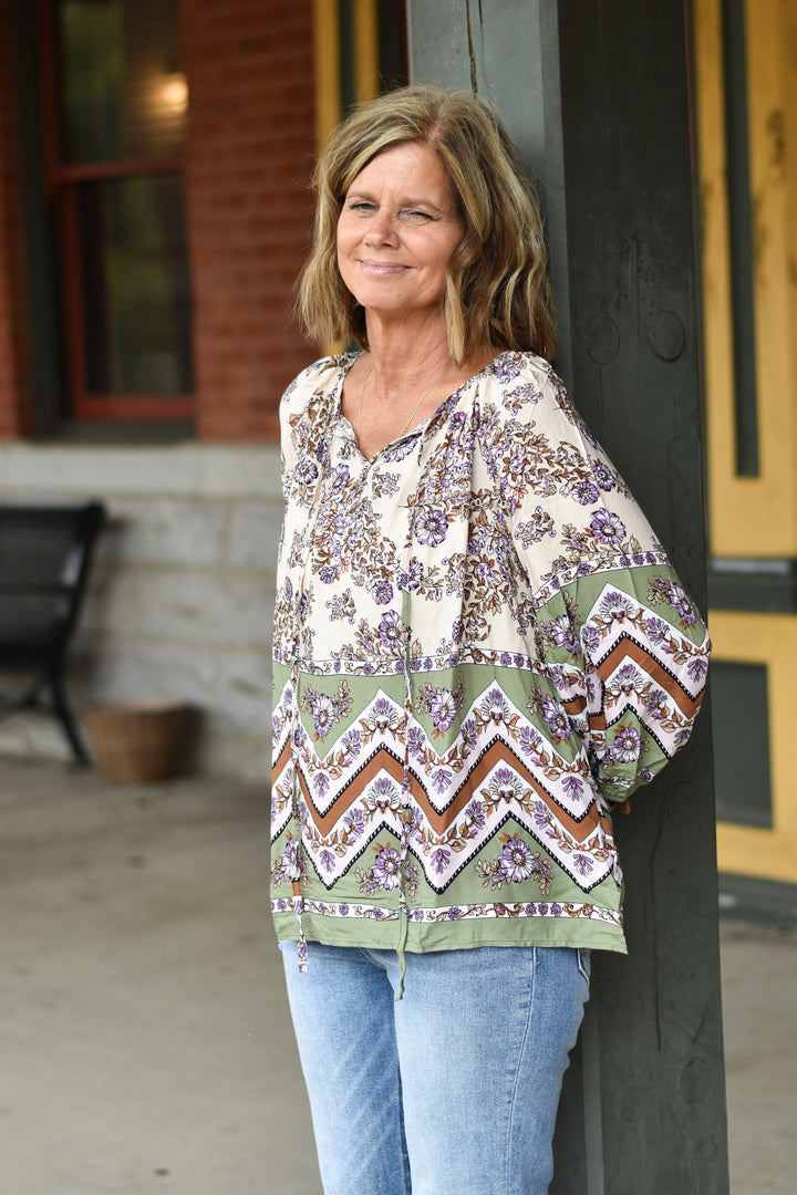 Alyssa Border Print Top