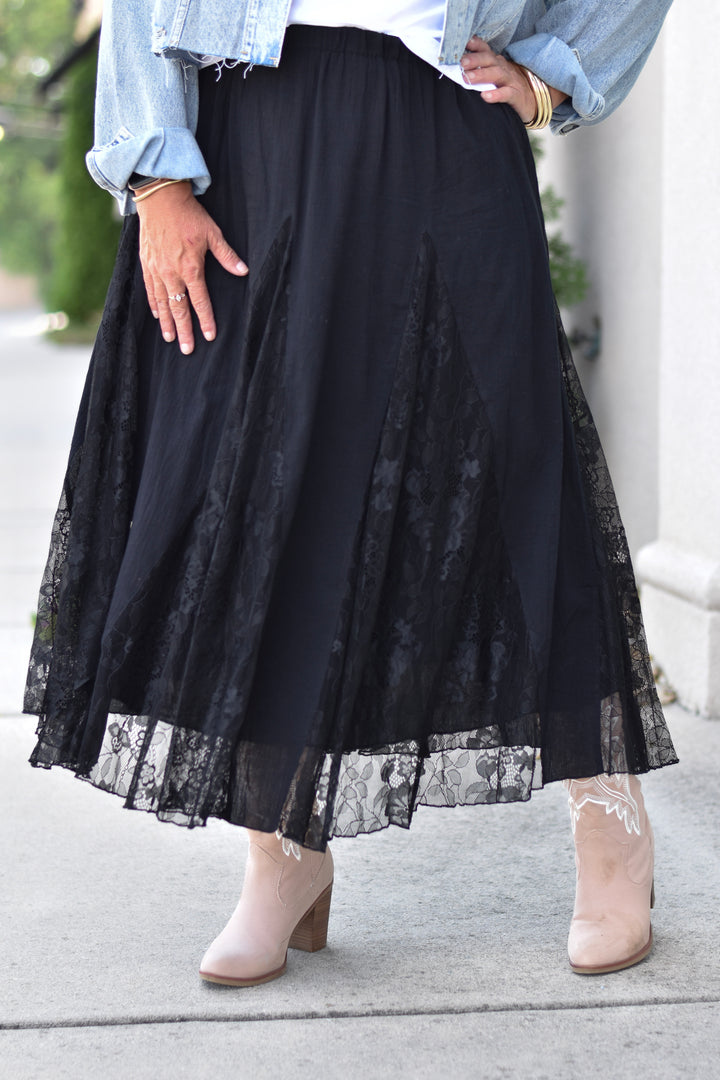Easel Midnight Lace Maxi Skirt