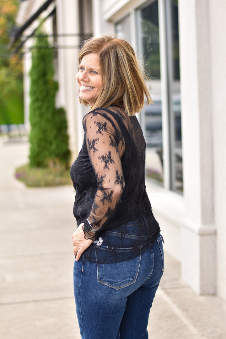 Sheer Lace Long Sleeve Top