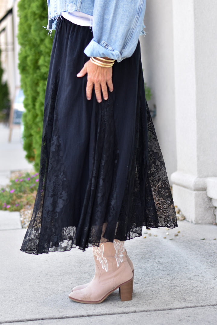 Easel Midnight Lace Maxi Skirt