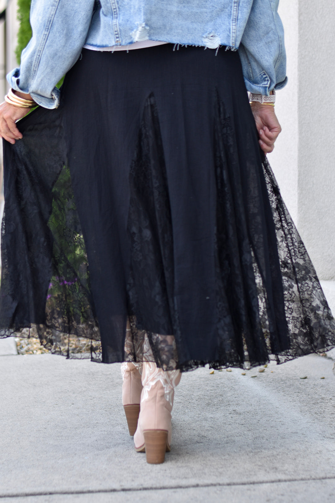 Easel Midnight Lace Maxi Skirt