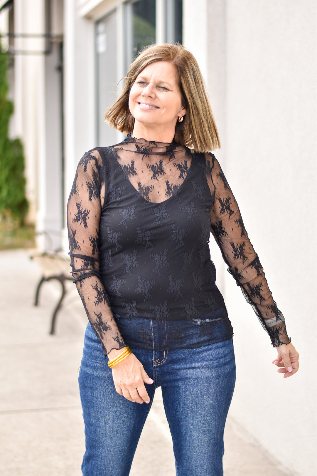 Sheer Lace Long Sleeve Top