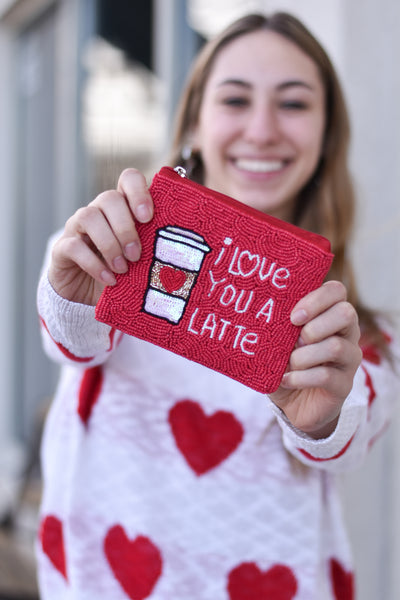 I Love You A Latte Beaded Coin Pouch