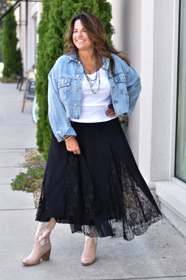 Easel Midnight Lace Maxi Skirt